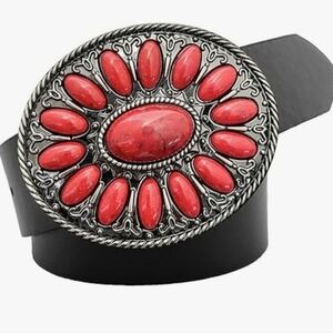 New western red stone belt buckle Belt Not Included